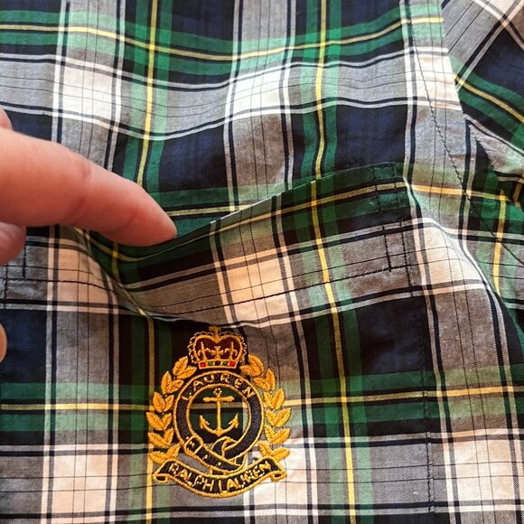 Lauren Ralph Lauren Navy/Green/Yellow Plaid Classic Cotton Button Front Shirt 2P - Picture 3 of 9